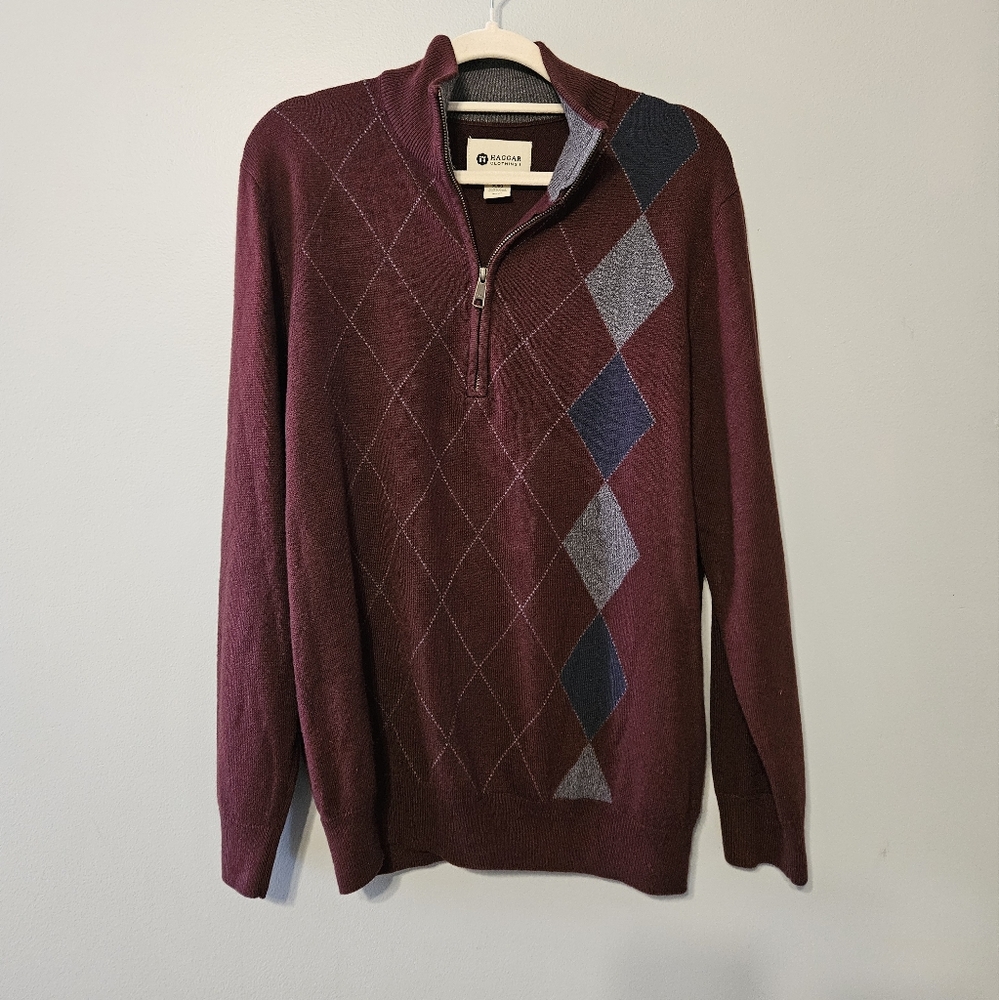 Haggar Burgundy Argyle Sweater